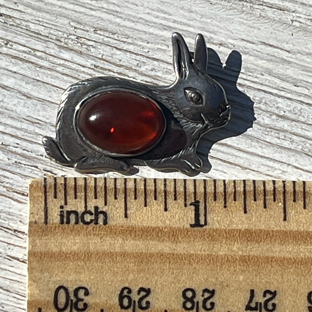 Sterling 925 silver amber rabbit pendant.
